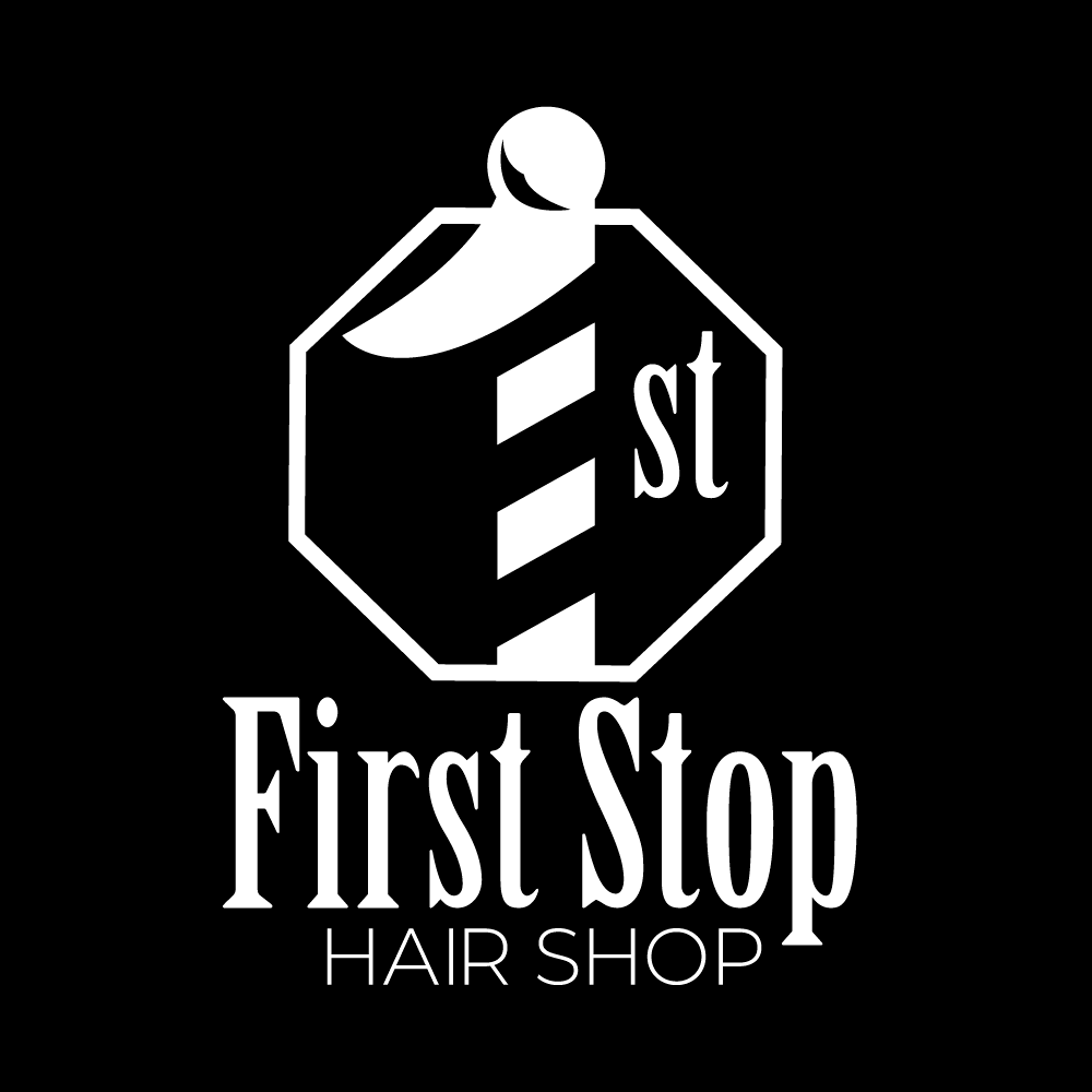 First Stop Hair Shop Logo - White