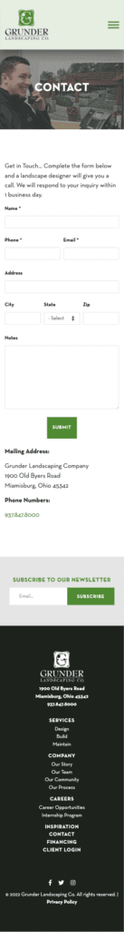 Grunder Website Mobile - Contact Page