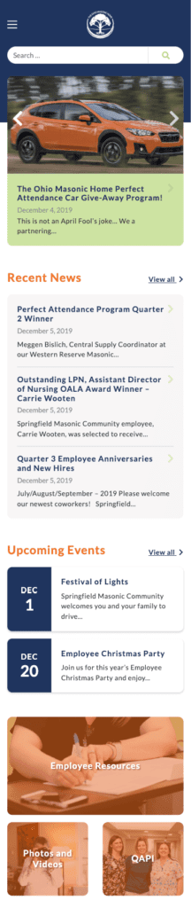 OMH Employee Web App Mobile - Home Page