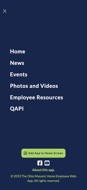 OMH Employee Web App Mobile - Menu