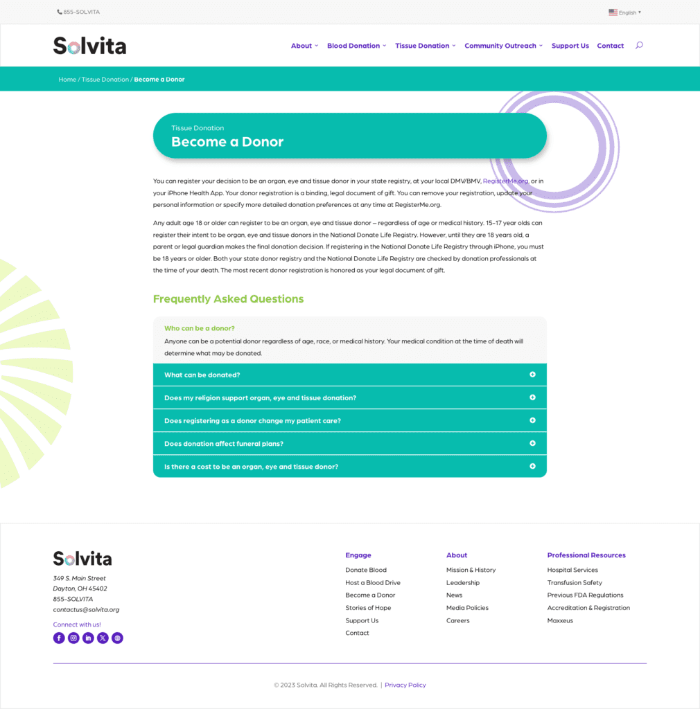 Solvita Website Desktop - Become a Donor